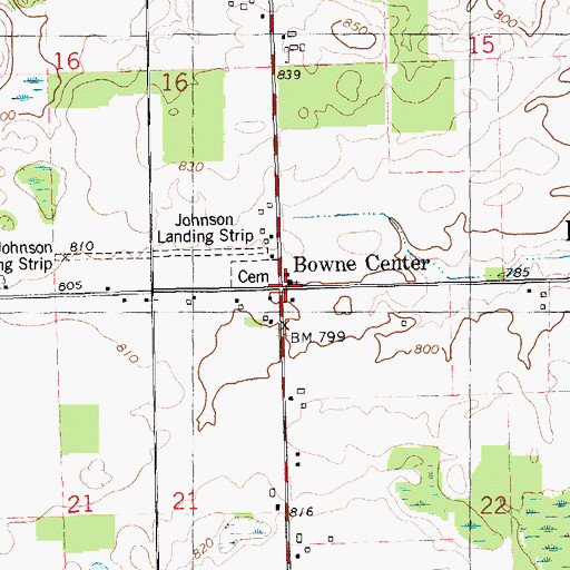 Topographic Map of Bowne Center United Methodist Church, MI