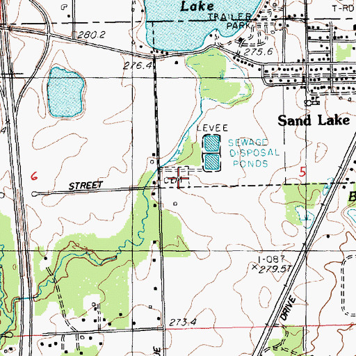 Topographic Map of Sand Lake Cemetery, MI