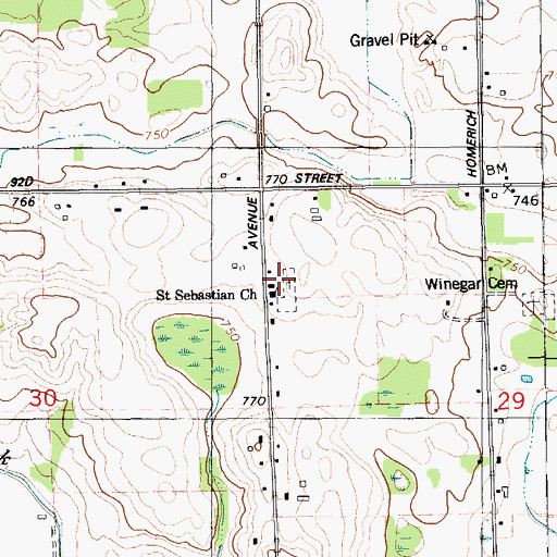 Topographic Map of Saint Sebastian's Catholic Cemetery, MI