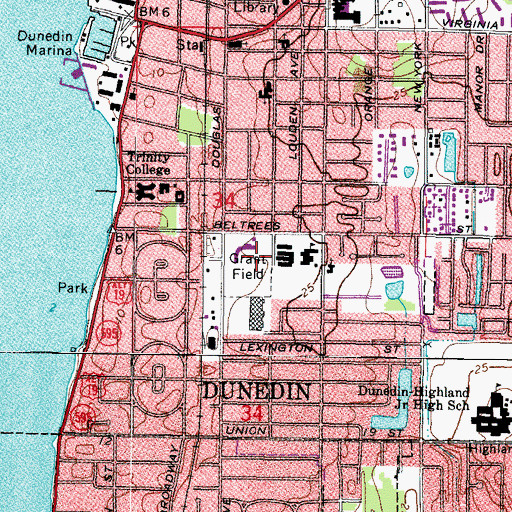 Topographic Map of Dunedin Stadium, FL