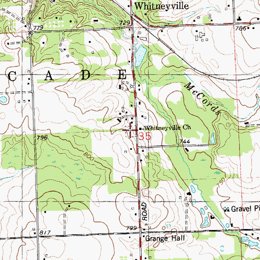 Topographic Map of Whitneyville Cemetery, MI