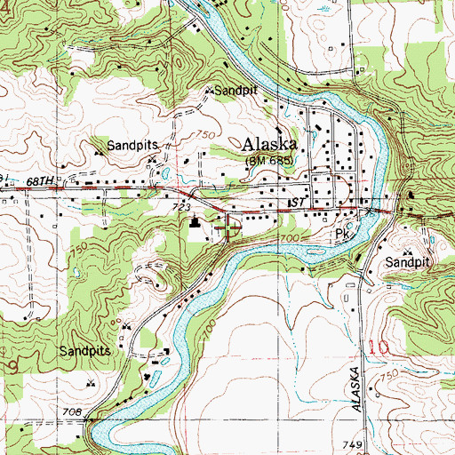 Topographic Map of Alaska Memorial Cemetery, MI