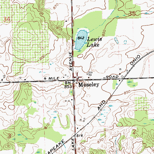 Topographic Map of Moseley School Historical Marker, MI