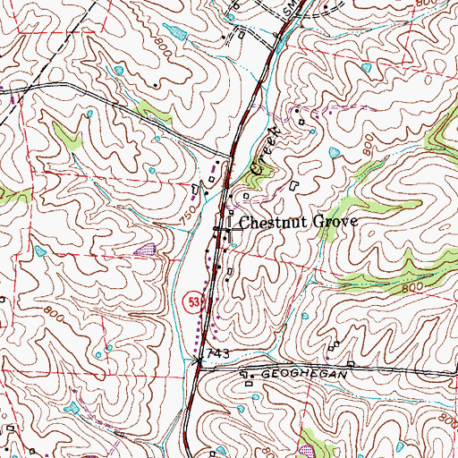Topographic Map of Chestnut Grove Post Office (historical), KY