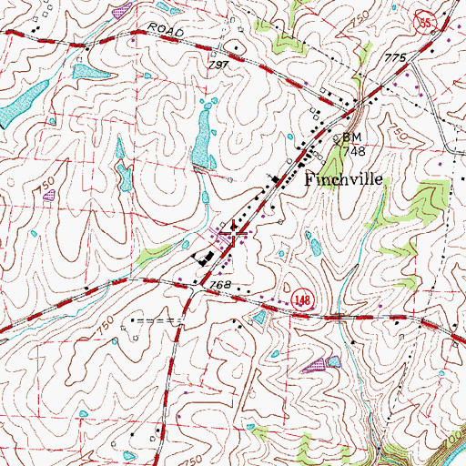 Topographic Map of Finchs Railroad Station (historical), KY