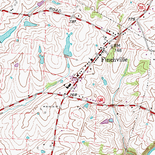 Topographic Map of Finchs Railroad Station (historical), KY