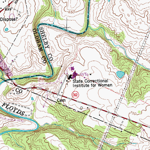 Topographic Map of Kentucky Correctional Institution for Women, KY