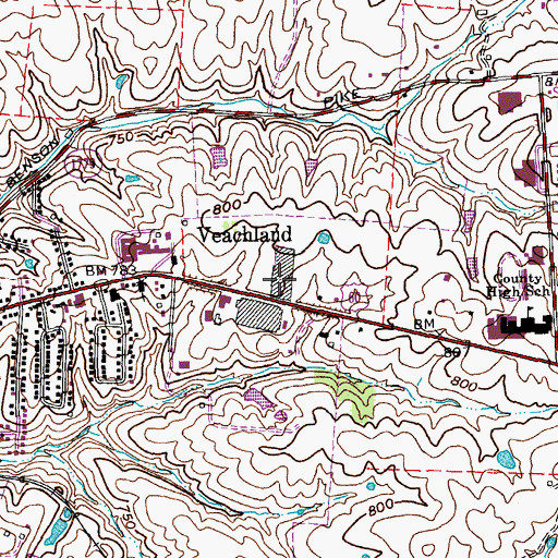 Topographic Map of Veachland Post Office (historical), KY