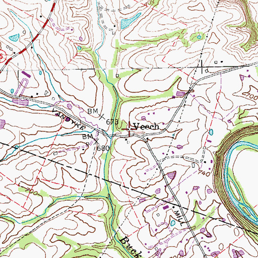 Topographic Map of Veech Railroad Station (historical), KY