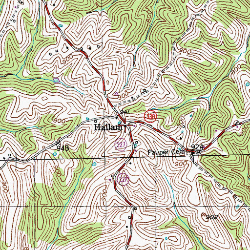 Topographic Map of Hallam Post Office (historical), KY