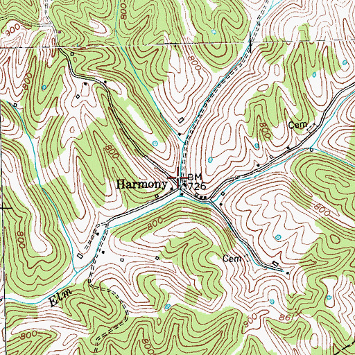 Topographic Map of Harmony Post Office (historical), KY