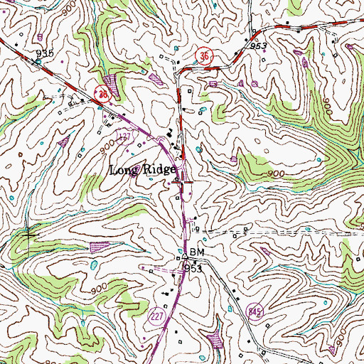 Topographic Map of Long Ridge Post Office (historical), KY