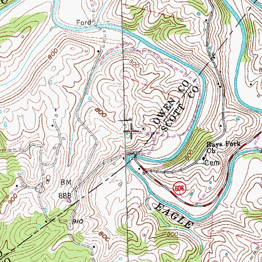 Topographic Map of Mallorys Mill Post Office (historical), KY