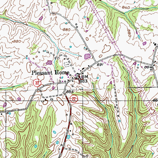Topographic Map of Pleasant Home Post Office (historical), KY