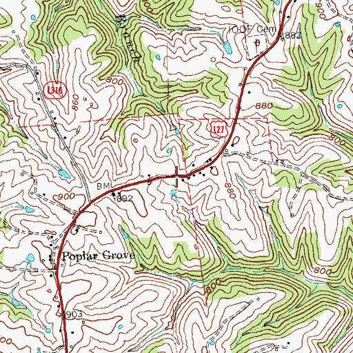 Topographic Map of Poplar Grove Post Office (historical), KY