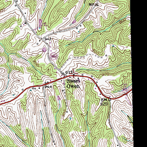 Topographic Map of Sweet Owen Post Office (historical), KY