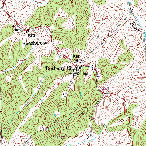 Topographic Map of Bethany Post Office (historical), KY