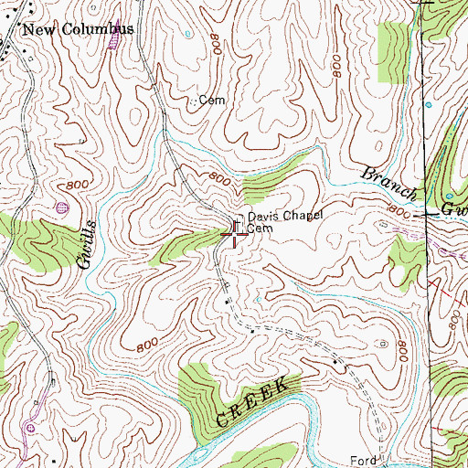 Topographic Map of Davis Chapel Methodist Episcopal Church South (historical), KY
