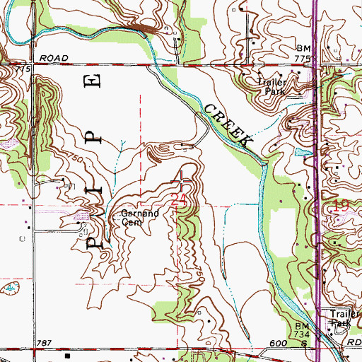 Topographic Map of Milner Quarry, IN