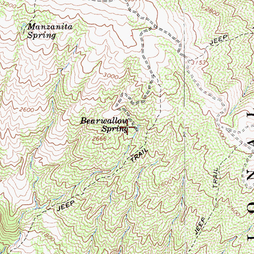 Topographic Map of Bearwallow Spring, CA