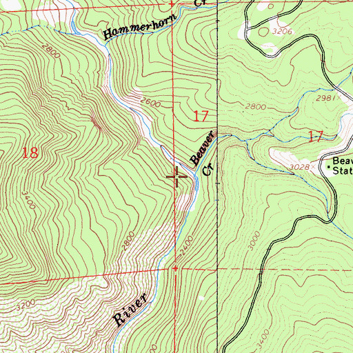 Topographic Map of Beaver Creek, CA