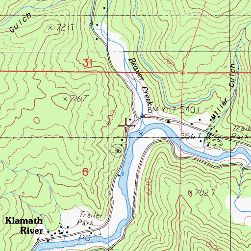 Topographic Map of Beaver Creek, CA