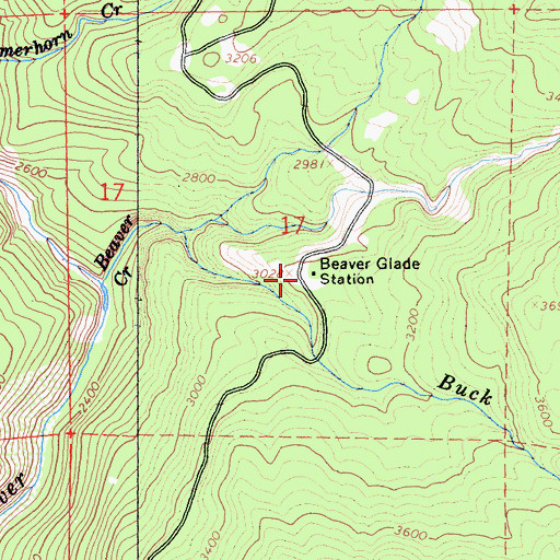 Topographic Map of Beaver Glade Station, CA