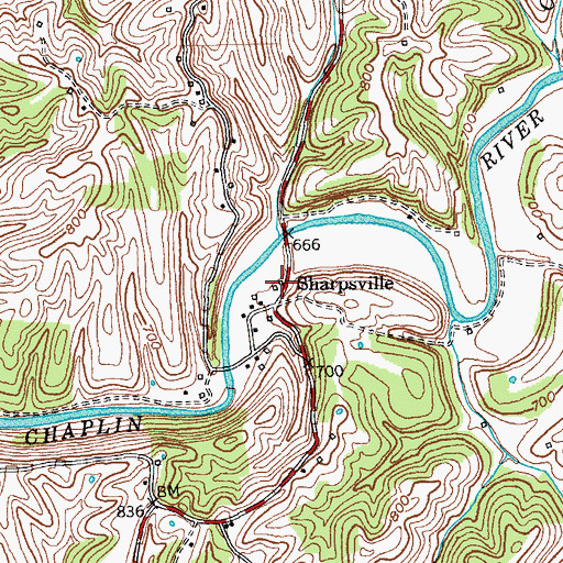 Topographic Map of Sharpsville Post Office (historical), KY
