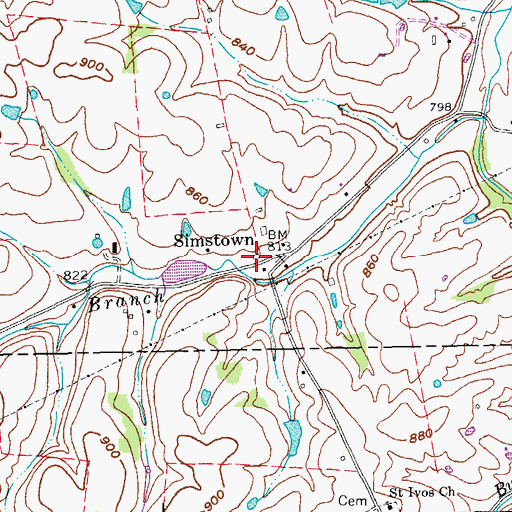 Topographic Map of Simms Post Office (historical), KY