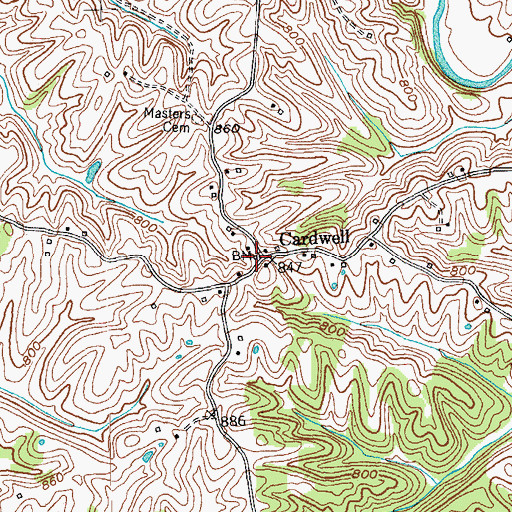 Topographic Map of Cardwell Post Office (historical), KY