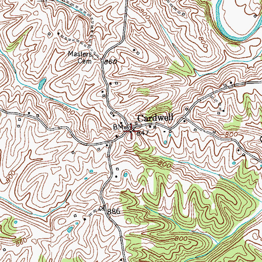 Topographic Map of Cardwell School (historical), KY