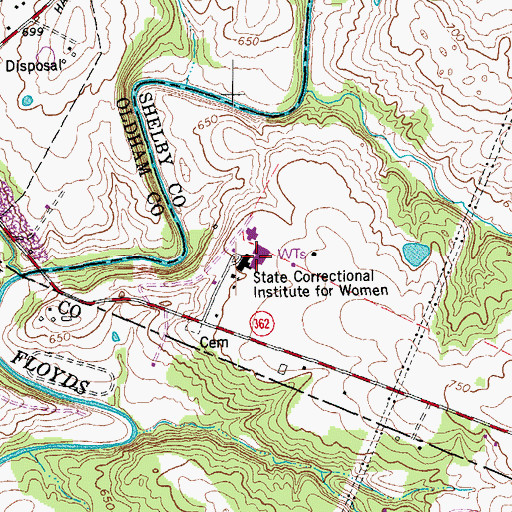 Topographic Map of Kentucky Correctional Institution for Women, KY