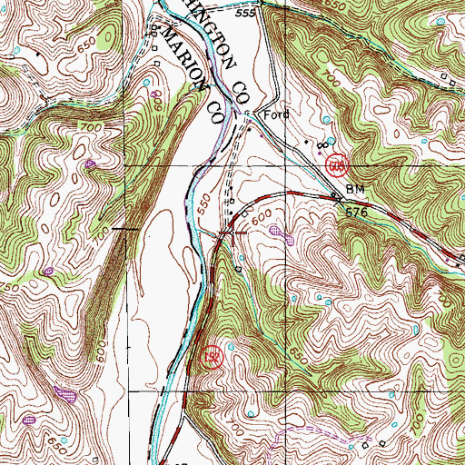 Topographic Map of Hardins Creek Baptist Church (historical), KY