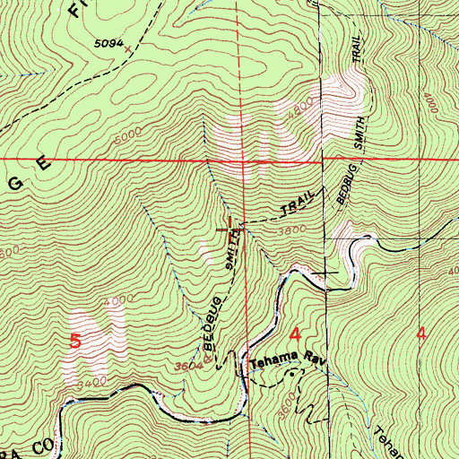 Topographic Map of Bedbug Smith Trail, CA
