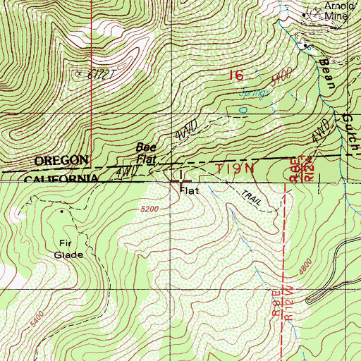 Topographic Map of Bee Flat, OR