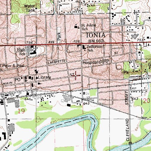 Topographic Map of John and Harriet Blanchard House Historical Marker, MI