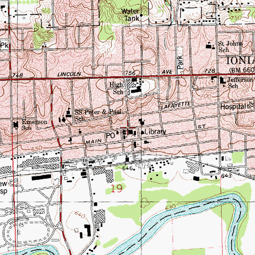 Topographic Map of Saint John's Episcopal Church and Parish House Historical Marker, MI