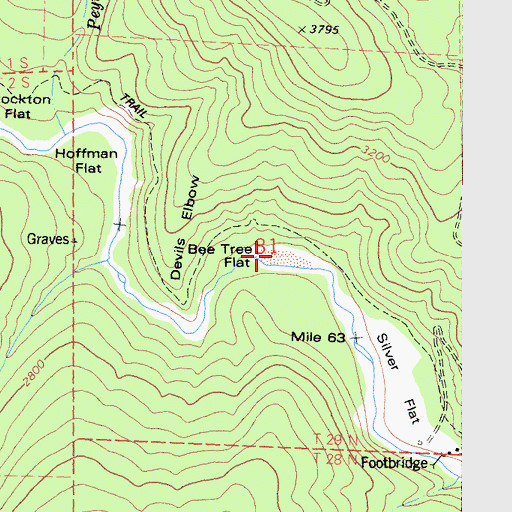 Topographic Map of Bee Tree Flat, CA