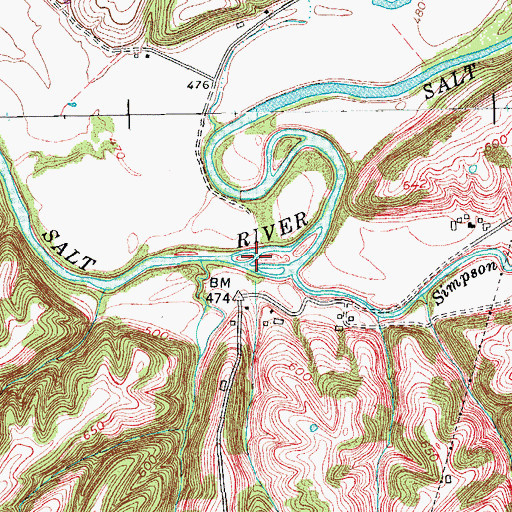 Topographic Map of Downs Ford (historical), KY