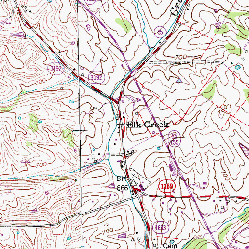 Topographic Map of Elk Creek Post Office (historical), KY