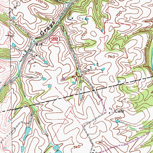 Topographic Map of Hunters Cemetery, KY