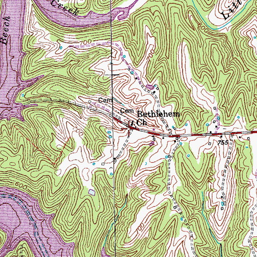 Topographic Map of Leatherwoods Settlement (historical), KY