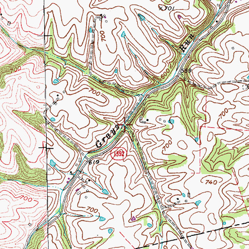 Topographic Map of Raymond Greer Run, KY