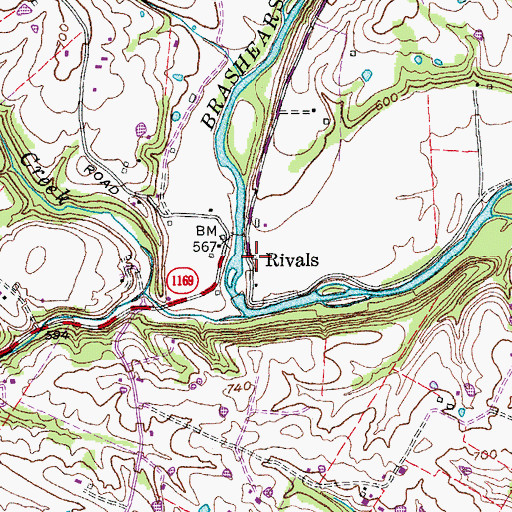 Topographic Map of Rivals Post Office (historical), KY