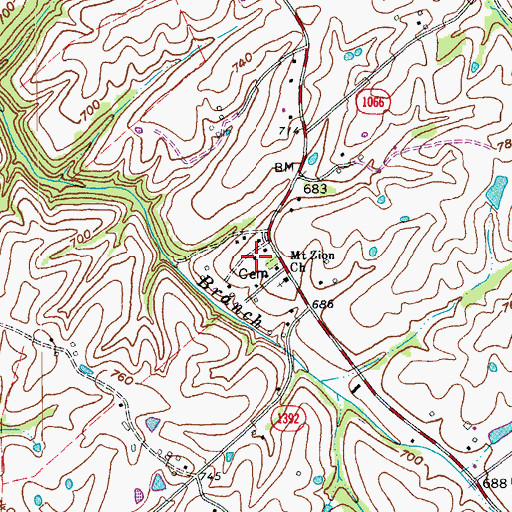 Topographic Map of Zion (historical), KY