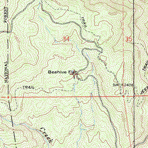 Topographic Map of Beehive Flat, CA