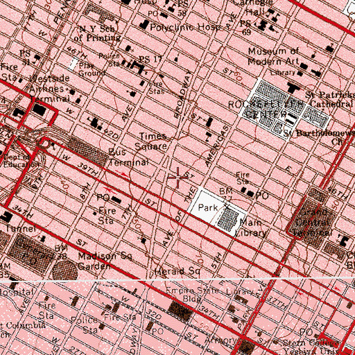 Topographic Map of Bryant Theatre (historical), NY