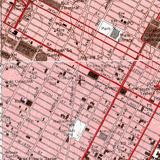 Topographic Map of Caine's Manhattan Theater (historical), NY