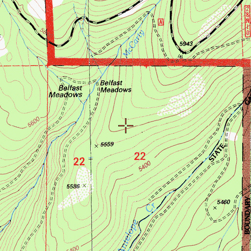 Topographic Map of Belfast Meadows, CA