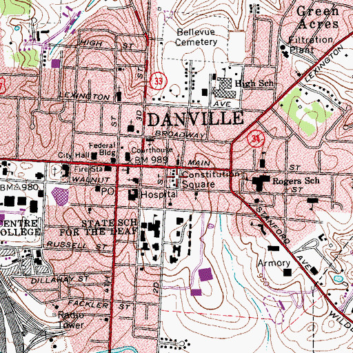 Topographic Map of Constitution Square State Historic Site, KY